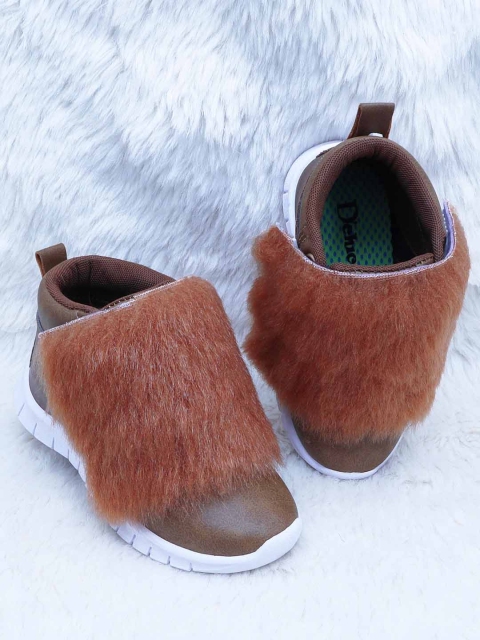 

DChica Girls Brown Faux Fur Trim Detail Slip-On Sneakers