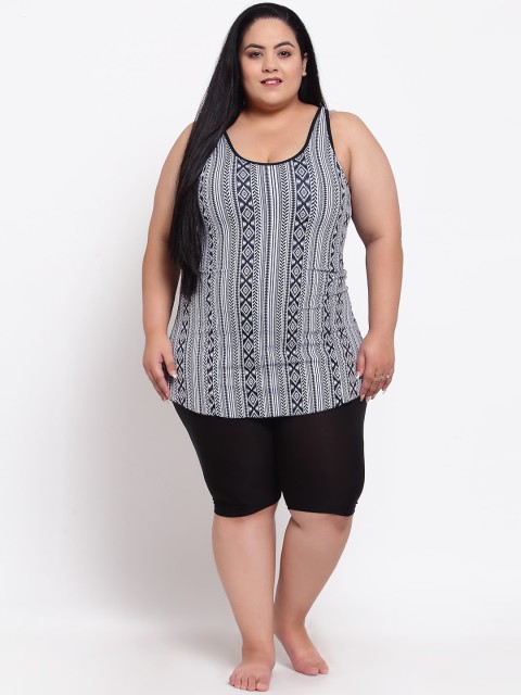 

CUKOO Women Black & White Printed Comfort Fit Swimming Dress