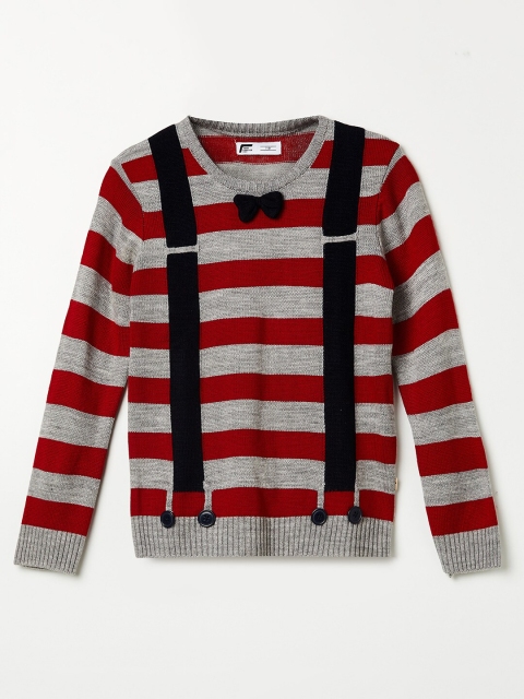 

Fame Forever by Lifestyle Boys Red & Grey Striped Acrylic Pullover
