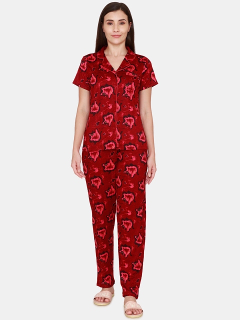 

Zivame Women Red & Pink Printed Night Suit