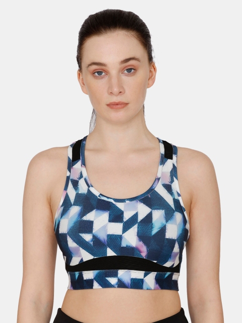 

Zelocity by Zivame White & Blue Geometric Printed Workout Bra