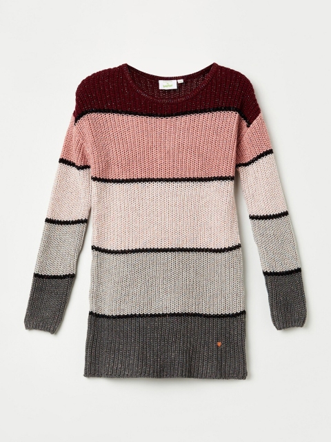 

Bossini Girls Grey & Pink Striped Pullover