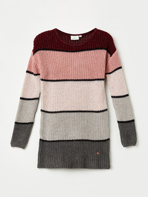 

Bossini Girls Multicoloured Striped Cotton Pullover, Multi