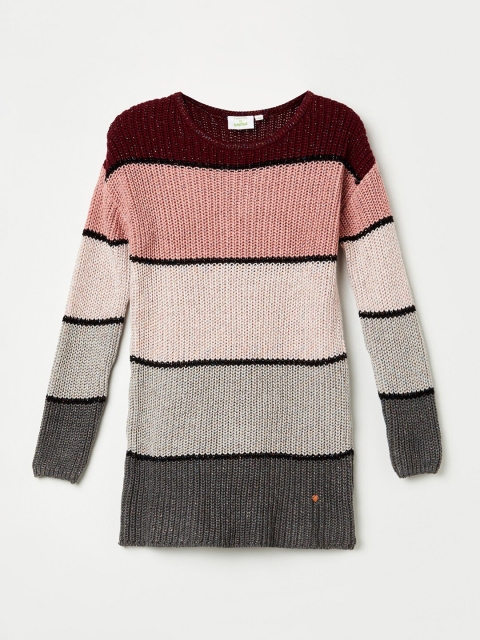 

Bossini Girls Pink & Grey Striped Pullover