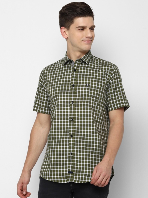 

Allen Solly Men Olive Green Opaque Checked Cotton Casual Shirt