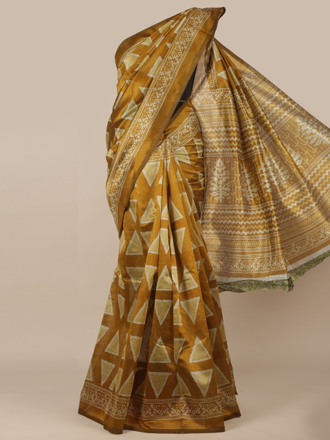 

Pothys Mustard & Beige Printed Saree