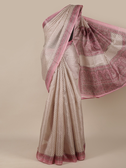 

Pothys Cream-Coloured & Pink Ethnic Motifs Saree