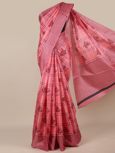 

Pothys Pink & Black Floral Printed Saree