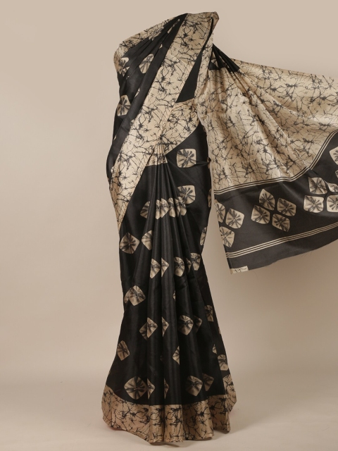 

Pothys Black & Tan Cotton Blend Tie and Dye Saree