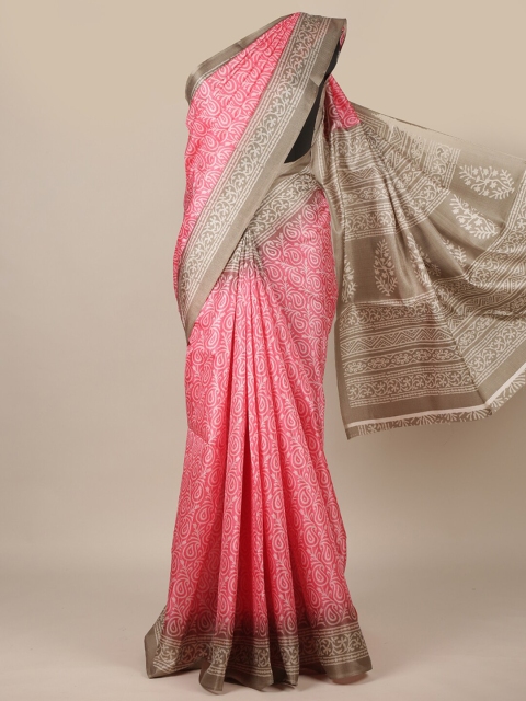 

Pothys Pink & Grey Floral Cotton Blend Saree