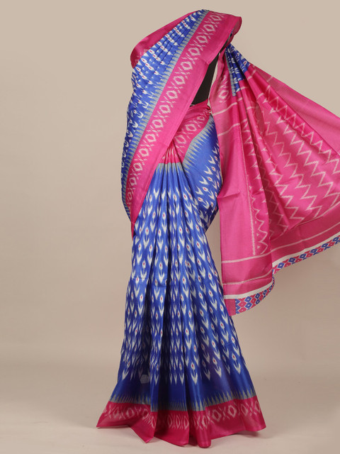 

Pothys Blue & Fuchsia Ikat Printed Saree