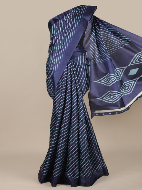 

Pothys Blue & White Striped Cotton Blend Saree