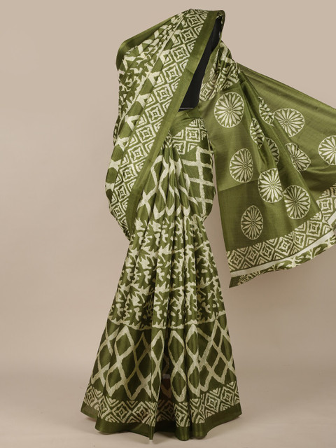 

Pothys Green & Off White Ethnic Motifs Saree