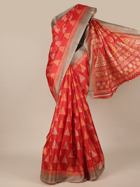 

Pothys Red & Tan Printed Cotton Blend Saree