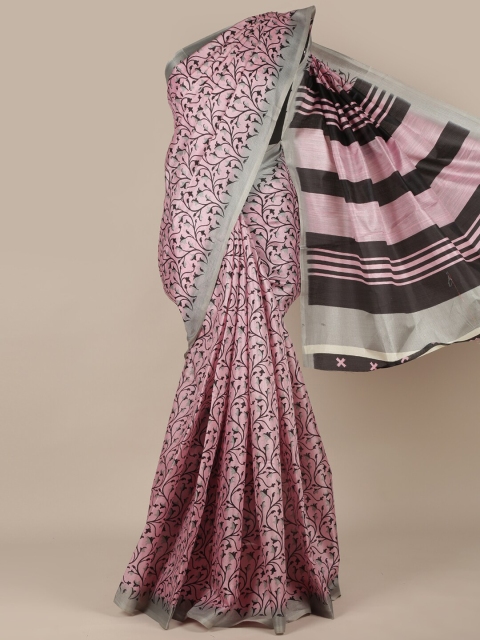 

Pothys Pink & Black Floral Printed Saree
