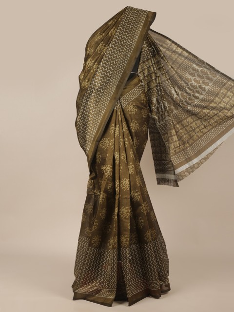 

Pothys Green & White Floral Cotton Blend Saree