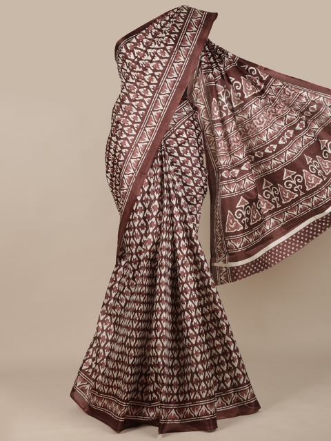 

Pothys Burgundy & White Printed Cotton Blend Saree