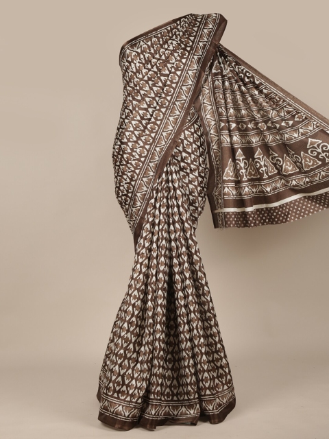

Pothys Brown & Off White Geometric Printed Saree