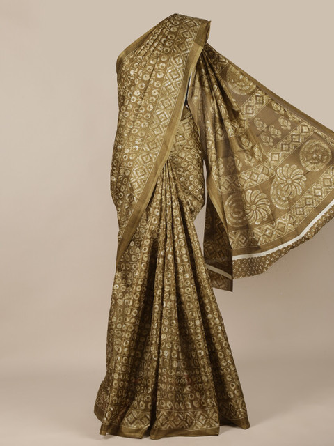 

Pothys Olive Green & White Printed Saree