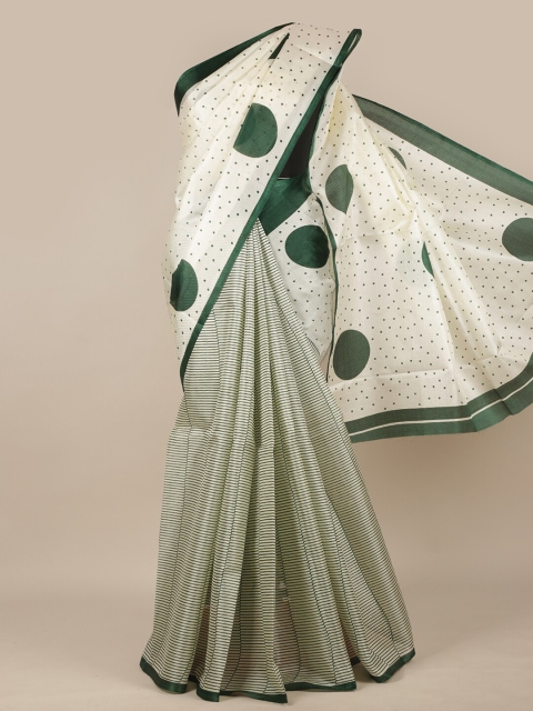 

Pothys Off White & Green Printed Half and Half Saree