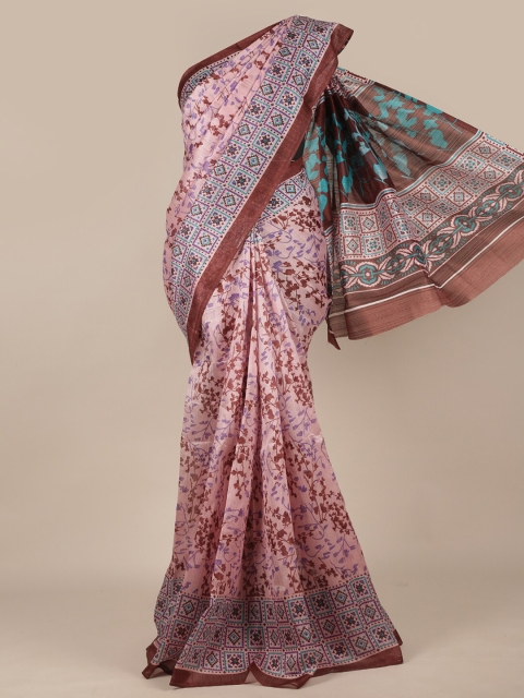 

Pothys Pink & Brown Floral Printed Saree