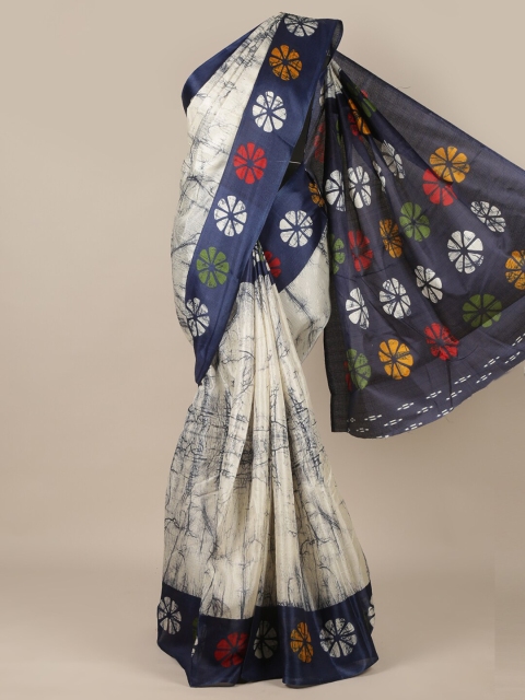 

Pothys Off White & Blue Batik Saree