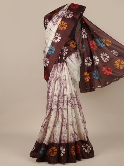 

Pothys Off White & Maroon Tie-Dye Printed Cotton Blend Saree