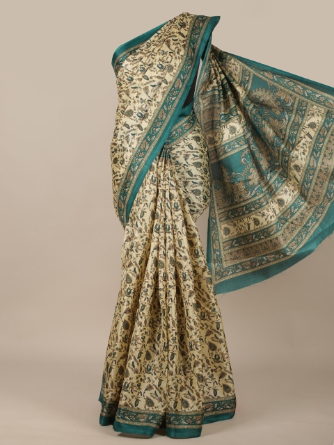 

Pothys Cream-Coloured & Green Floral Saree