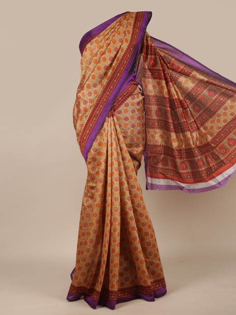 

Pothys Tan & Purple Cotton Blend Floral Saree