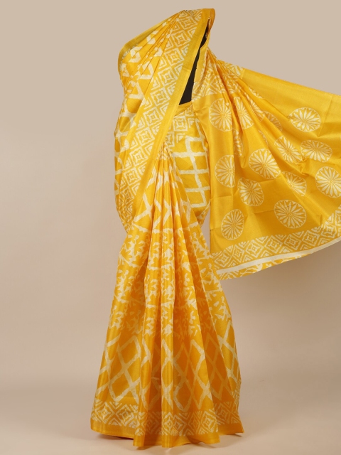 

Pothys Yellow & White Cotton Blend Saree
