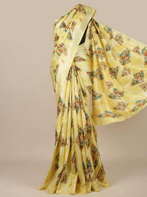 

Pothys Yellow Abstract Printed Cotton Blend Saree