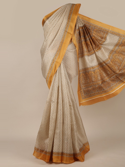 

Pothys Cream-Coloured & Yellow Floral Saree