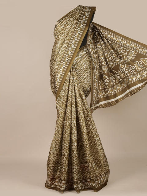 

Pothys Olive Green & White Geometric Printed Saree