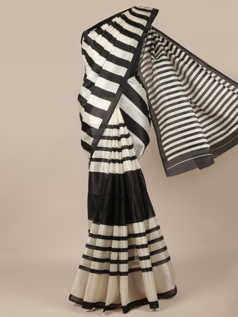 

Pothys Black & White Striped Cotton Blend Saree