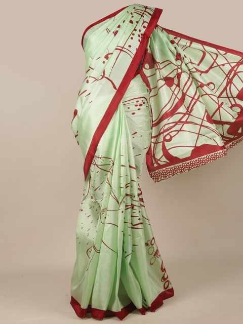 

Pothys Green & Red Cotton Blend Printed Saree