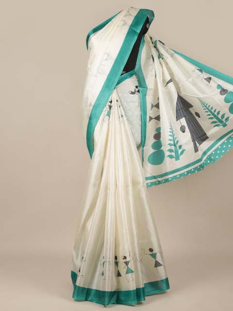 

Pothys Off White & Green Warli Printed Saree