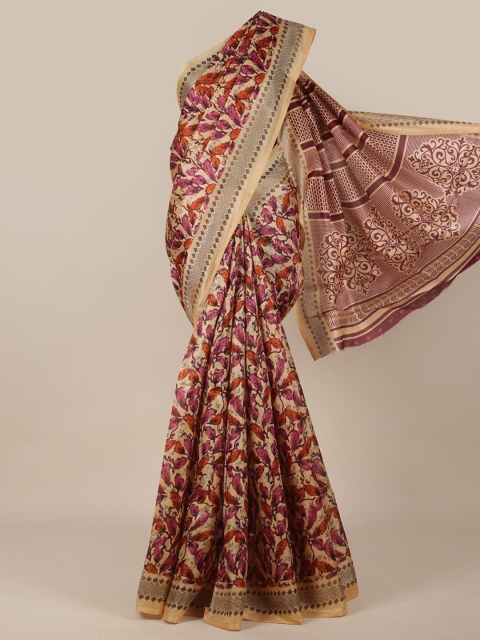 

Pothys Peach-Coloured & Beige Floral Printed Saree