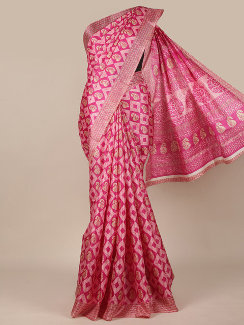 

Pothys Pink & Beige Paisley Printed Saree