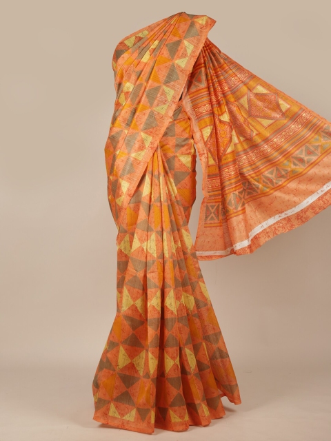 

Pothys Orange & Grey Cotton Blend Saree