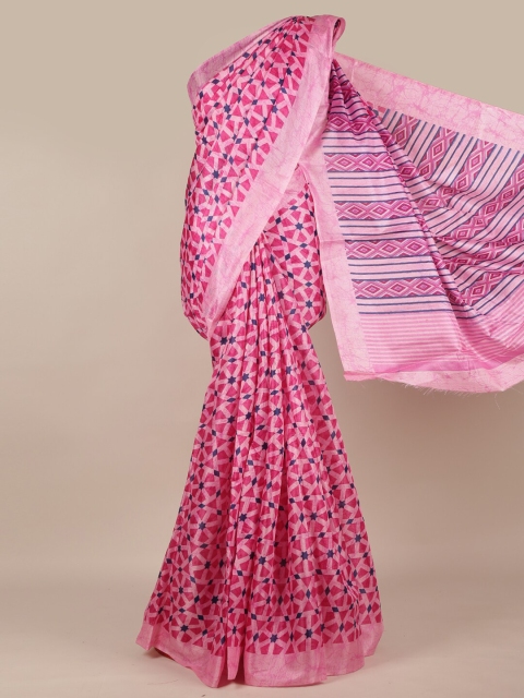 

Pothys Pink & Blue Cotton Blend Saree