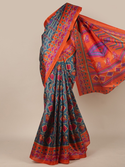

Pothys Blue & Orange Ethnic Motifs Printed Cotton Blend Saree