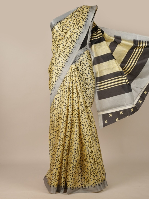 

Pothys Yellow & Grey Floral Printed Saree