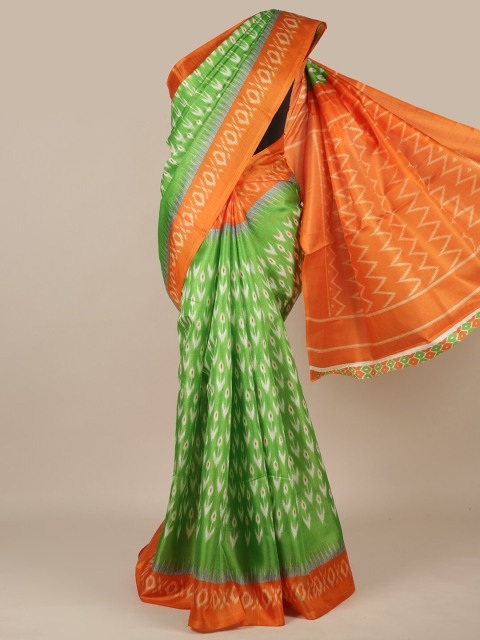 

Pothys Green & Orange Printed Cotton Blend Saree