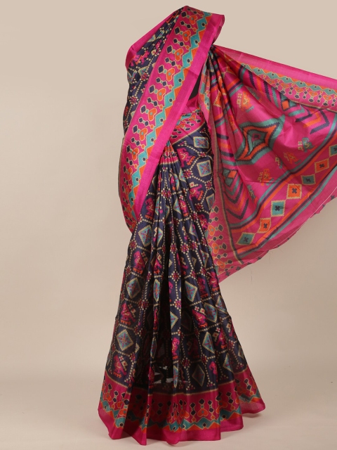 

Pothys Navy Blue & Fuchsia Ethnic Motifs Saree