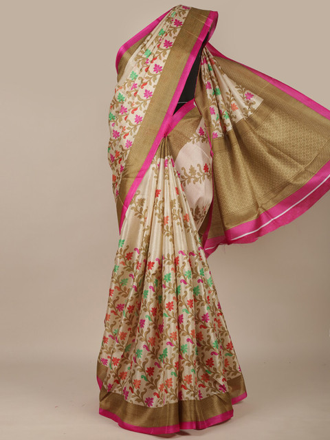 

Pothys Cream-Coloured & Brown Floral Saree