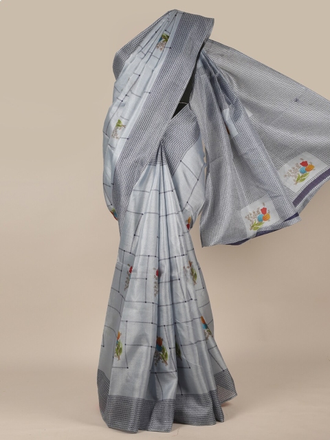 

Pothys Grey & Green Floral Saree