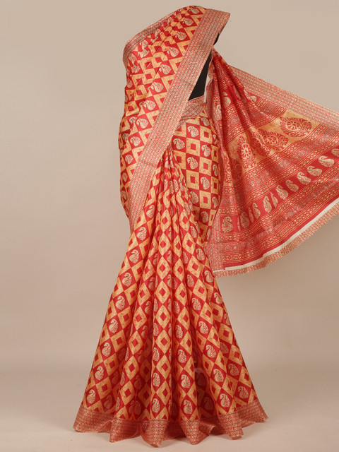 

Pothys Red & Orange Ethnic Motifs Saree