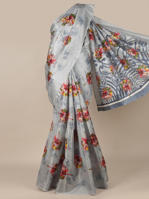 

Pothys Grey Floral Printed Cotton Blend Saree