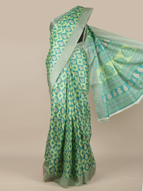 

Pothys Green & Beige Cotton Blend Paisley Saree