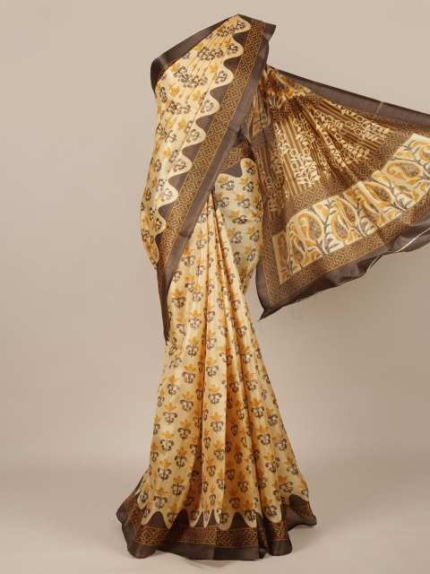 

Pothys Peach-Coloured & Brown Cotton Blend Ethnic Motifs Saree